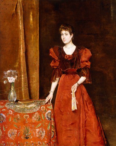 Dama elegante con un abanico, 1893 de Alfred Emile Stevens