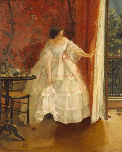 Dama en una Ventana alimentando Pájaros, c.1859 de Alfred Emile Stevens