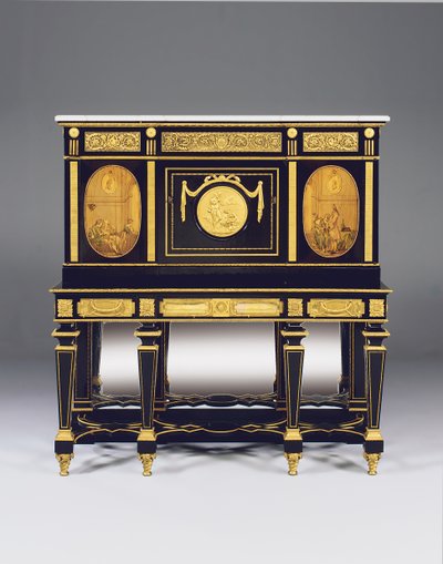 Gabinete sobre soporte, incorporando paneles de marquetería y elementos constructivos de una cómoda de David Roentgen, los montajes del friso atribuidos a Francois Redmond de Alfred Emmanuel Louis Beurdeley