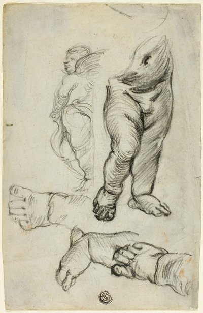 Bocetos de Putti (anverso); Estudio para ornamento (reverso) de Alfred George Stevens
