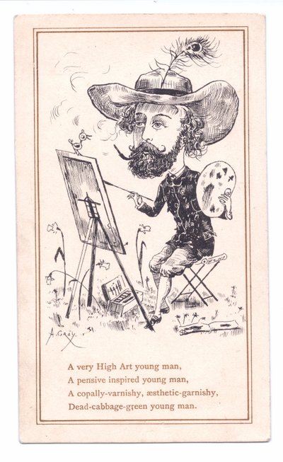 Tarjeta de Felicitación Victoriana de un artista estético pintando un cuadro, c.1881 de Alfred Gray