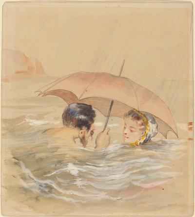 Bañistas Masculinos y Femeninos con Paraguas de Alfred Grevin