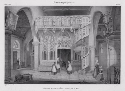 Pantalla de madera tallada de la Capilla de Notre Dame de Lambader, Plouvorn, Bretaña, Francia de Alfred Guesdon