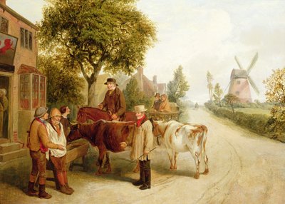 Fuera del León Rojo (óleo sobre lienzo) de Alfred H. Green