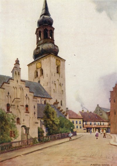Dinamarca: Catedral de Aalborg, norte de Jutlandia (litografia en color) de Alfred Heaton Cooper