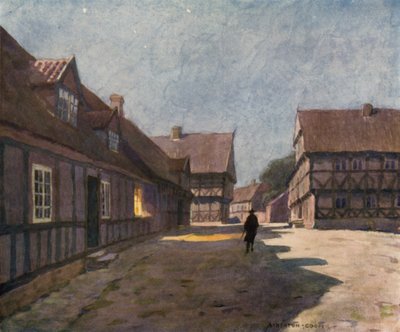 Dinamarca: Aarhus, el casco antiguo (litografia en color) de Alfred Heaton Cooper