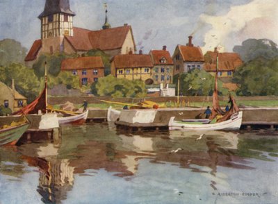 Dinamarca: Bornholm, Ronne Harbour (litografia en color) de Alfred Heaton Cooper
