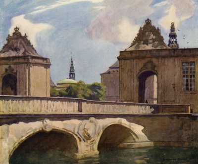 Dinamarca: Copenhague, The Marble Bridge (litografia en color) de Alfred Heaton Cooper
