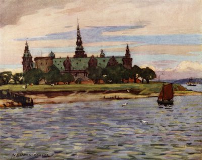 Dinamarca: Helsingor, castillo de Kronborg (litografia en color) de Alfred Heaton Cooper