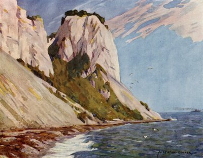 Dinamarca: Isla de Moen, Moens Klint (litografia en color) de Alfred Heaton Cooper