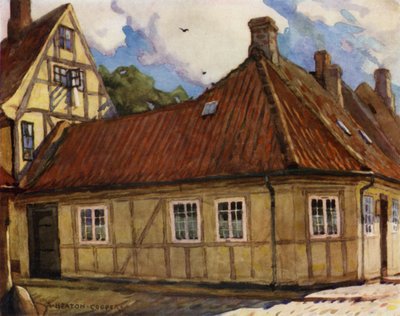 Dinamarca: Odense, el lugar de nacimiento de Hans Andersen (litografia en color) de Alfred Heaton Cooper
