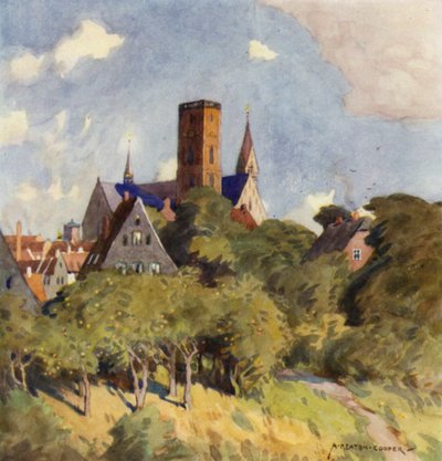 Dinamarca: Ribe, una ciudad medieval en el norte de Slesvig (litografia en color) de Alfred Heaton Cooper