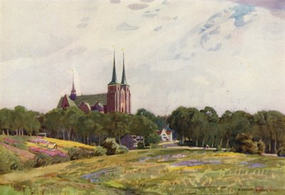 Dinamarca: Catedral de Roskilde (litografia en color) de Alfred Heaton Cooper