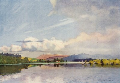Dinamarca: lago Silkeborg y Himmelsbjerget (litografia en color) de Alfred Heaton Cooper