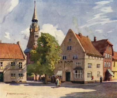 Dinamarca: Tonder, una ciudad medieval en el norte de Slesvig (litografia en color) de Alfred Heaton Cooper