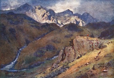 Distrito de los Lagos: A Fell Fox-hunt, Head of Eskdale and Scawfell (litografía en color) de Alfred Heaton Cooper