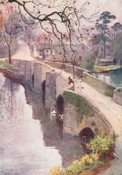 Distrito de los Lagos: A Misty Morning, Newby Bridge, Windermere (litografía en color) de Alfred Heaton Cooper