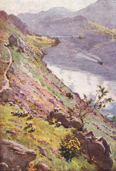 Distrito de los Lagos: Un sendero de montaña, Sandwick, Ullswater (litografía en color) de Alfred Heaton Cooper