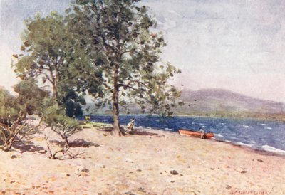 Distrito de los Lagos: Lago Bassenthwaite, una mañana ventosa (litografía en color) de Alfred Heaton Cooper