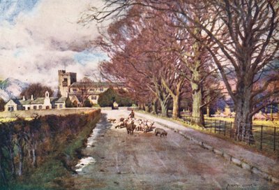 Distrito de los Lagos: Iglesia de Crosthwaite, Keswick (litografía en color) de Alfred Heaton Cooper