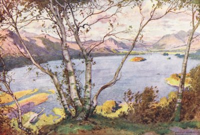 Distrito de los Lagos: Derwentwater y el lago Bassenthwaite, desde High Lodore (litografía en color) de Alfred Heaton Cooper