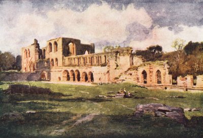 Distrito de los Lagos: Abadía de Furness en el Valle de Nightshade (litografía en color) de Alfred Heaton Cooper