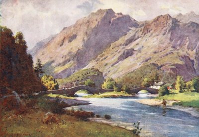 Distrito de los Lagos: Grange en Borrowdale, por la mañana temprano (litografía en color) de Alfred Heaton Cooper