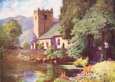 Distrito de los Lagos: Iglesia de Grasmere (litografía en color) de Alfred Heaton Cooper
