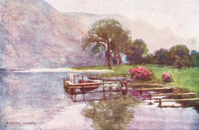 Distrito de los Lagos: Hazy Twilight, Head of Ullswater (litografía en color) de Alfred Heaton Cooper