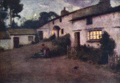 Distrito de los Lagos: Moonlight and Lamplight, Coniston (litografía en color) de Alfred Heaton Cooper