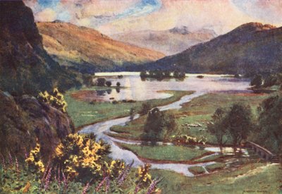 Distrito de los Lagos: Puesta de sol, Rydal Water (litografía en color) de Alfred Heaton Cooper