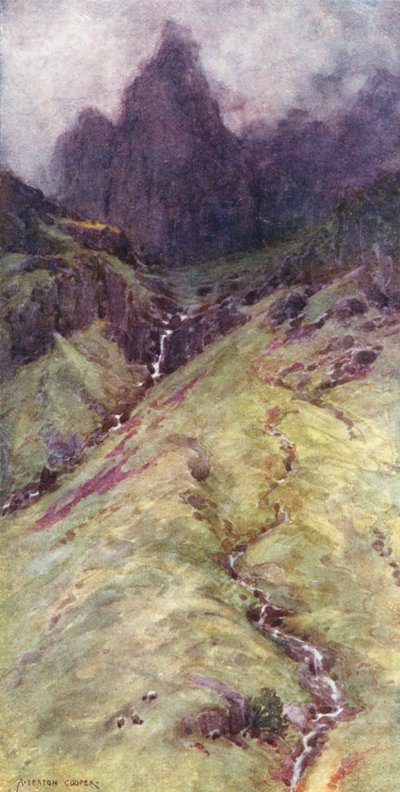 Distrito de los Lagos: The Pillar Rock of Ennerdale (litografía en color) de Alfred Heaton Cooper