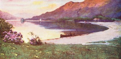 Distrito de los Lagos: Ullswater, the Silver Strand, afterglow (litografía en color) de Alfred Heaton Cooper