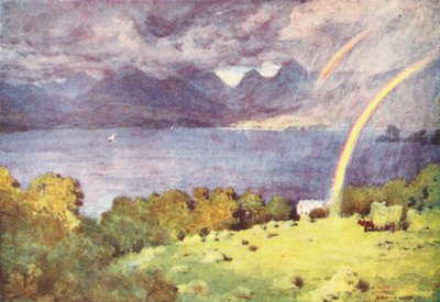 Distrito de los Lagos: Picos de Windermere y Langdale, desde Lowwood (litografía en color) de Alfred Heaton Cooper