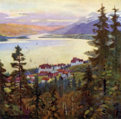 Lago y pueblo de Are de Alfred Heaton Cooper