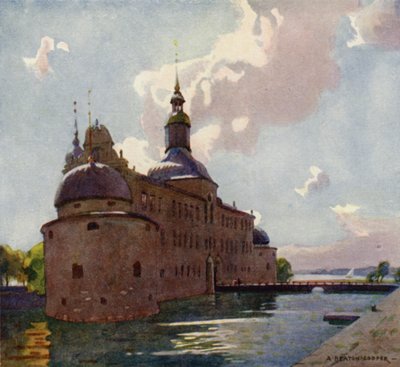 castillo de Vadstena, lago Vattern de Alfred Heaton Cooper