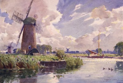 Molinos de viento en el Thurne, Norfolk de Alfred Heaton Cooper