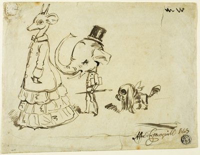 Caricatura de hombre, mujer y perro de Alfred Henry Forrester