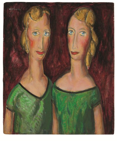 Dos hermanas de verde, c. 1920 (óleo sobre tabla) de Alfred Henry Maurer