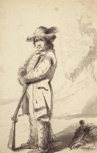 A Rocky Mountain Trapper, Bill Burrow, c.1837 (lápiz, pluma y tinta y aguada sobre papel) de Alfred Jacob Miller