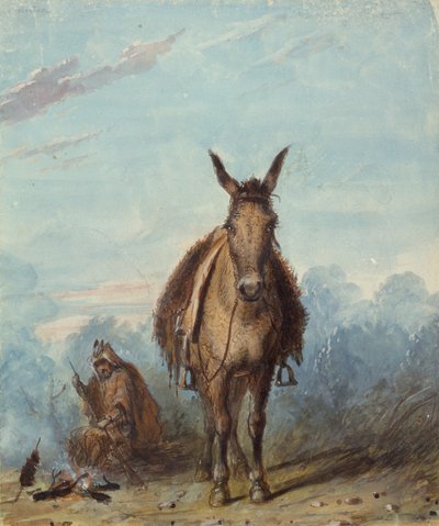 Un trampero en su campamento solitario, c.1837 (acuarela sobre papel) de Alfred Jacob Miller