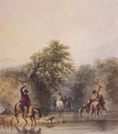 Breaking Trail to Escape from Indians, c.1837 (acuarela sobre papel) de Alfred Jacob Miller