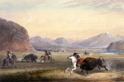 Caza de bisontes, cerca de Independence Rock de Alfred Jacob Miller
