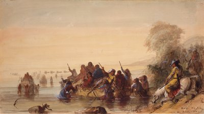 Bull Boating en el río Platte, c.1837 (acuarela sobre papel) de Alfred Jacob Miller