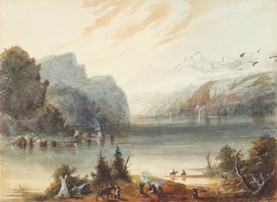 Chain Lake en las Montañas Rocosas, c.1837 (lápiz, acuarela y gouache sobre papel) de Alfred Jacob Miller