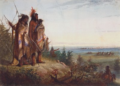 Crossing the Divide o Thirsty Trappers que se apresuran hacia el río, c.1837 (acuarela sobre papel) de Alfred Jacob Miller