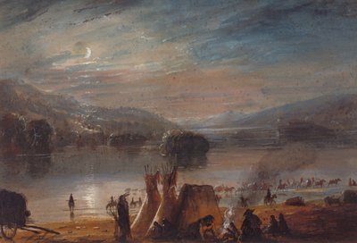 Crossing the River by Moonlight, Making Camp, c.1858-60 (acuarela sobre papel) de Alfred Jacob Miller