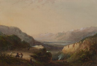 Vista lejana del lago (Montaña de los Vientos) de Alfred Jacob Miller