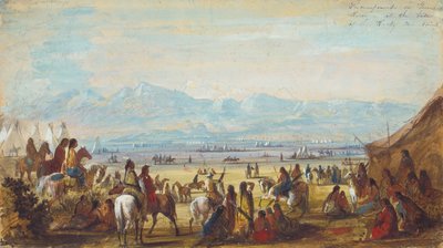 Campamento en Green River en la base de las Montañas Rocosas, c.1837 (lápiz, acuarela y gouache sobre papel) de Alfred Jacob Miller