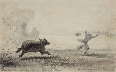 Fontenelle perseguido por un oso grizzly, c.1837 de Alfred Jacob Miller